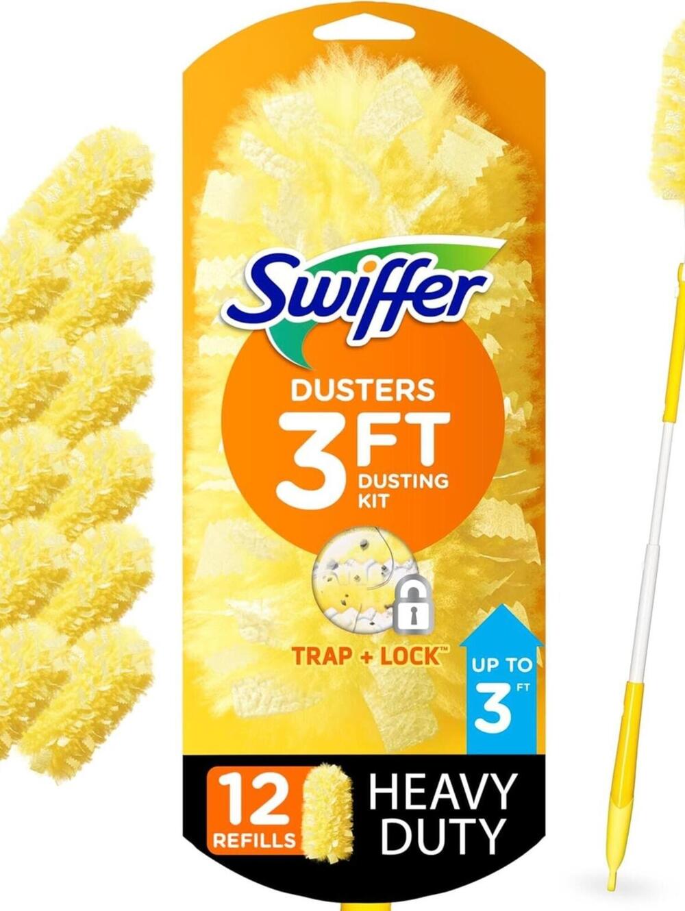 New Swiffer Duster Heavy Duty 12 Dusters & 3' Extended Handle